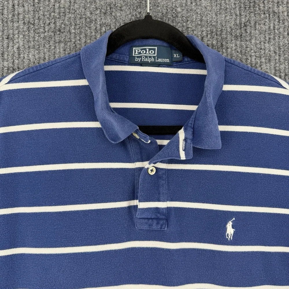 Vintage Polo Ralph Lauren mens shirt XL striped Pique ss embroidered logo preppy